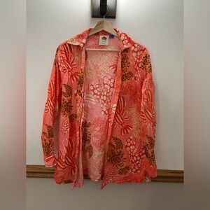 EUC Farm Rio Tropical Lobster Long Sleeve Button Down Shirt size small / medium